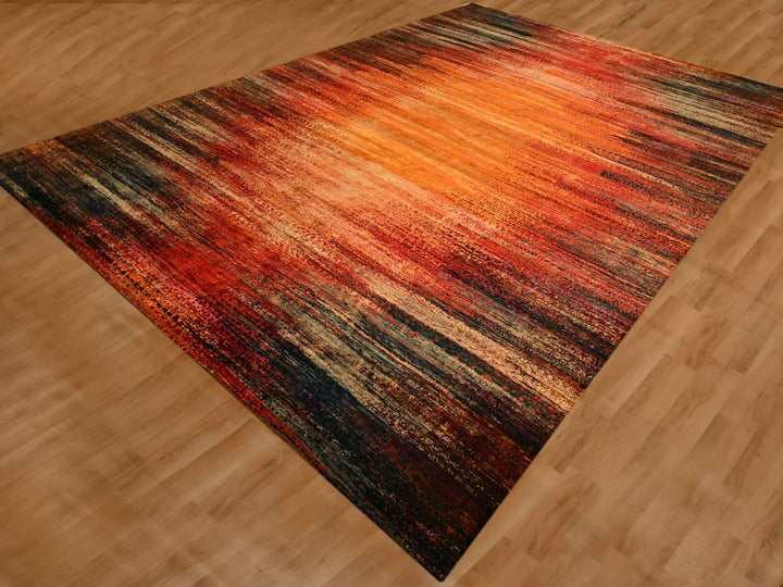 9'10" x 14'1" New Hand Knotted Yellow Sari Silk Rectangle Oriental Rug - MOA10276172