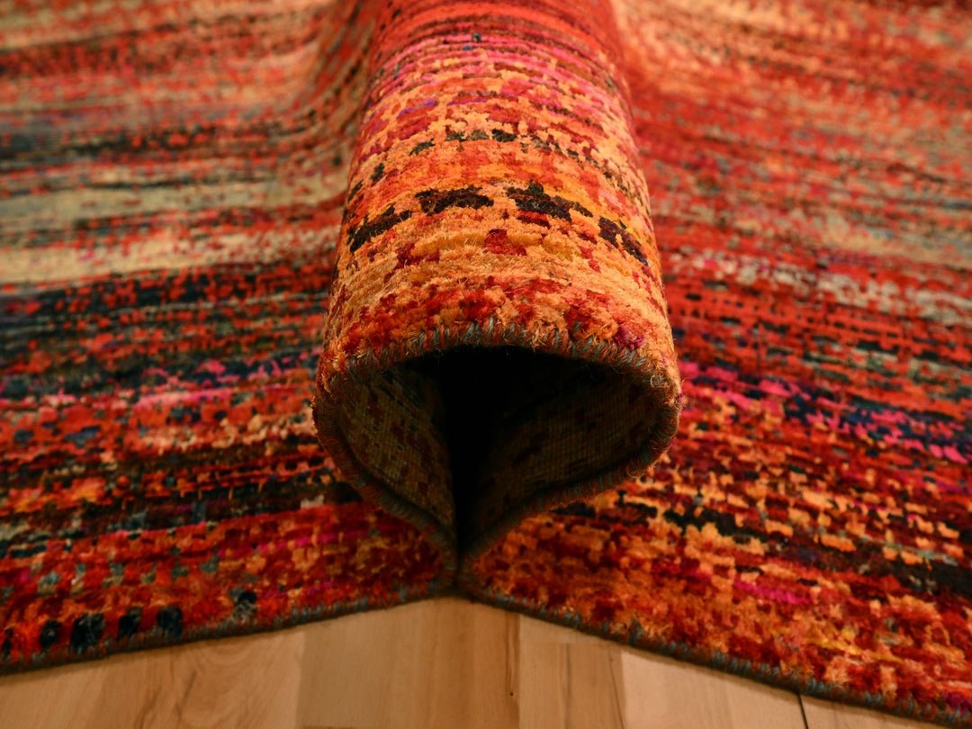 9'10" x 14'1" New Hand Knotted Yellow Sari Silk Rectangle Oriental Rug - MOA10276172