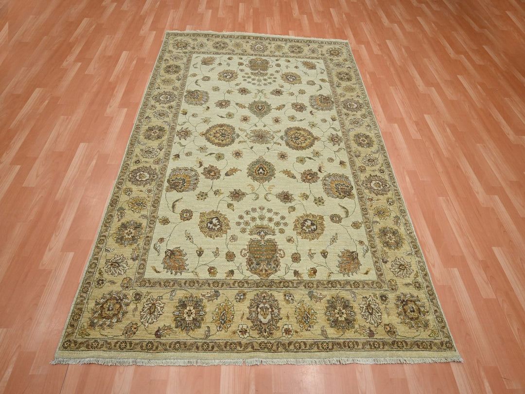 5'7" x 8'0" New Hand Knotted Ivory Wool Rectangle Oriental Rug - MOA10276358