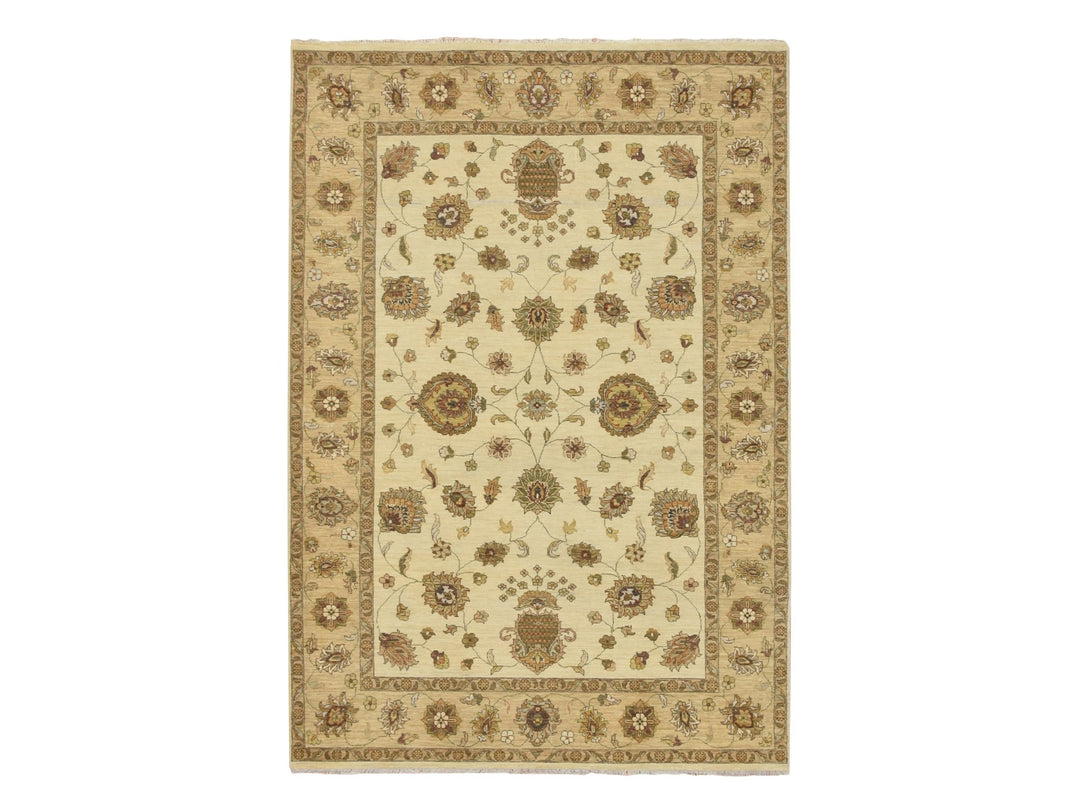 5'6" x 7'11" New Hand Knotted Ivory Wool Rectangle Oriental Rug - MOA10276359