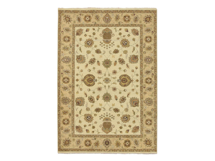 5'6" x 7'11" New Hand Knotted Ivory Wool Rectangle Oriental Rug - MOA10276359