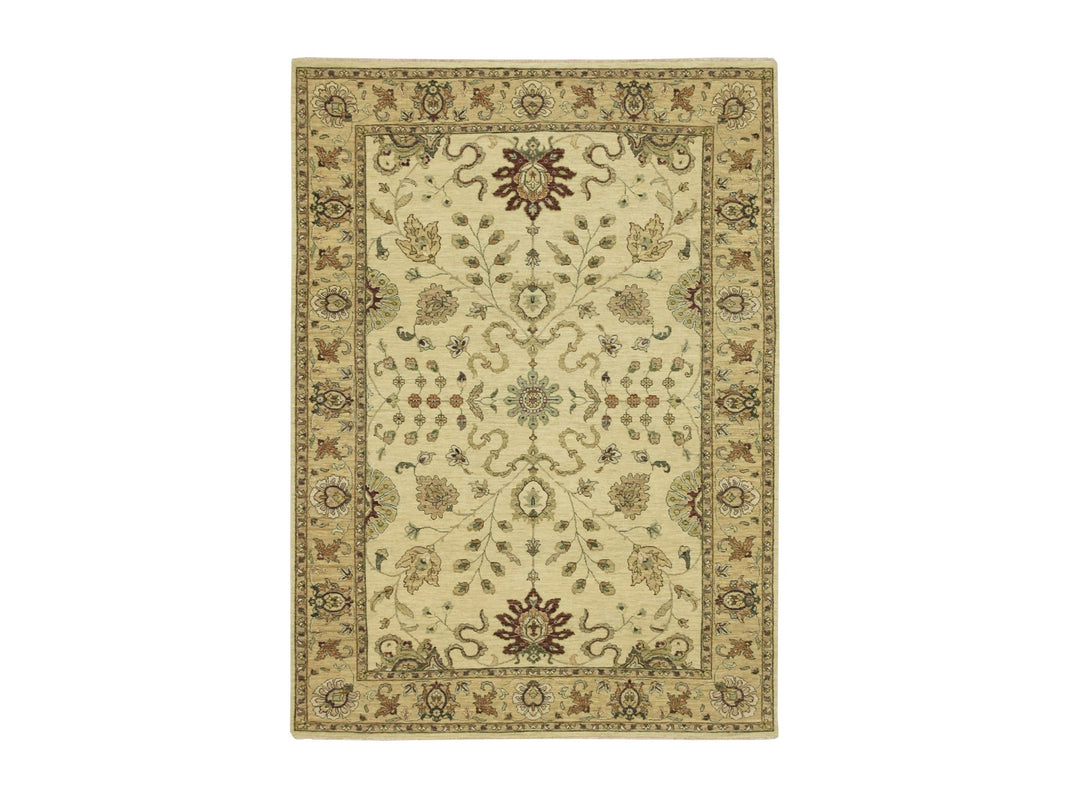 5'8" x 7'10" New Hand Knotted Ivory Wool Rectangle Oriental Rug - MOA10276360