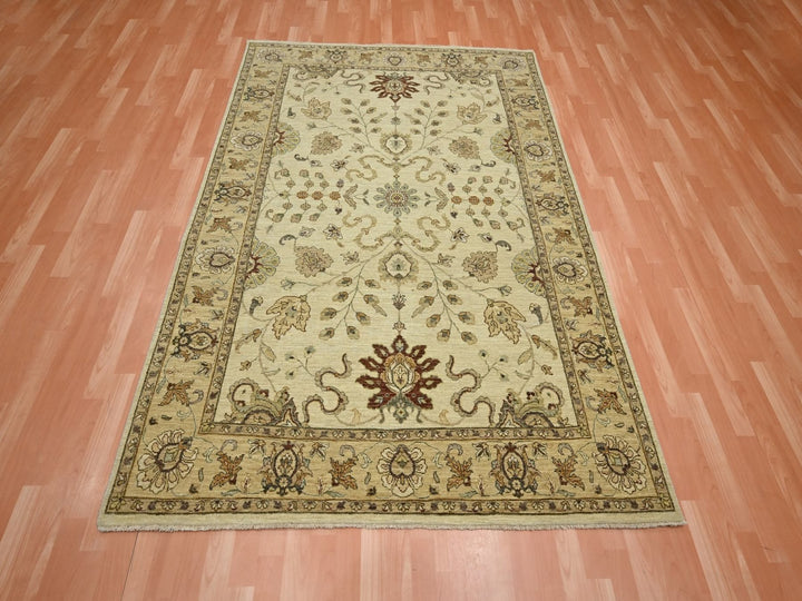 5'8" x 7'10" New Hand Knotted Ivory Wool Rectangle Oriental Rug - MOA10276360