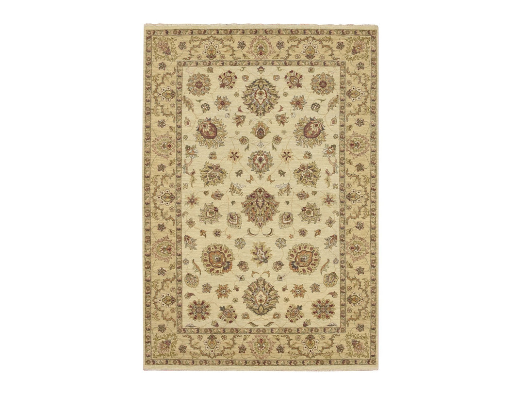 5'6" x 8'1" New Hand Knotted Ivory Wool Rectangle Oriental Rug - MOA10276361