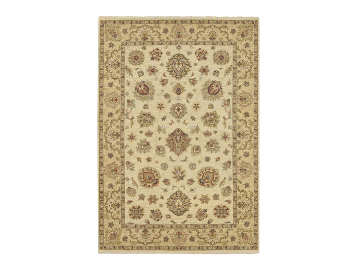 5'6" x 8'1" New Hand Knotted Ivory Wool Rectangle Oriental Rug - MOA10276361