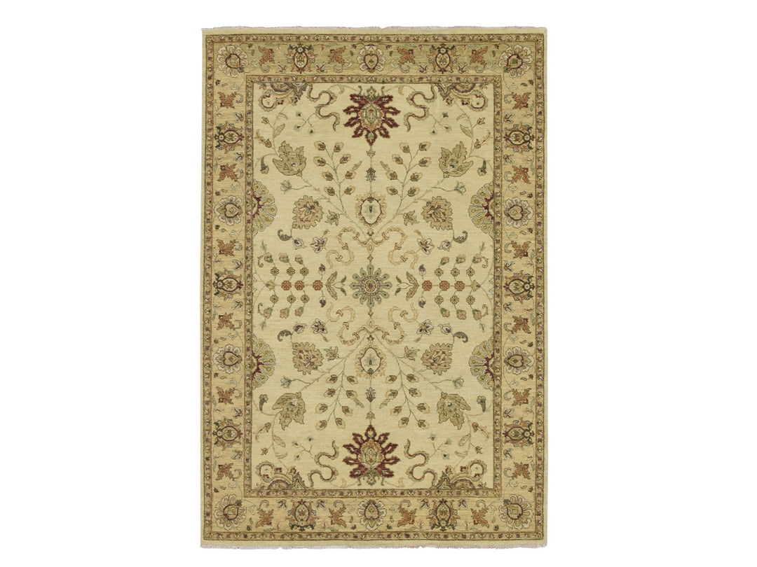 5'5" x 8'1" New Hand Knotted Ivory Wool Rectangle Oriental Rug - MOA10276362