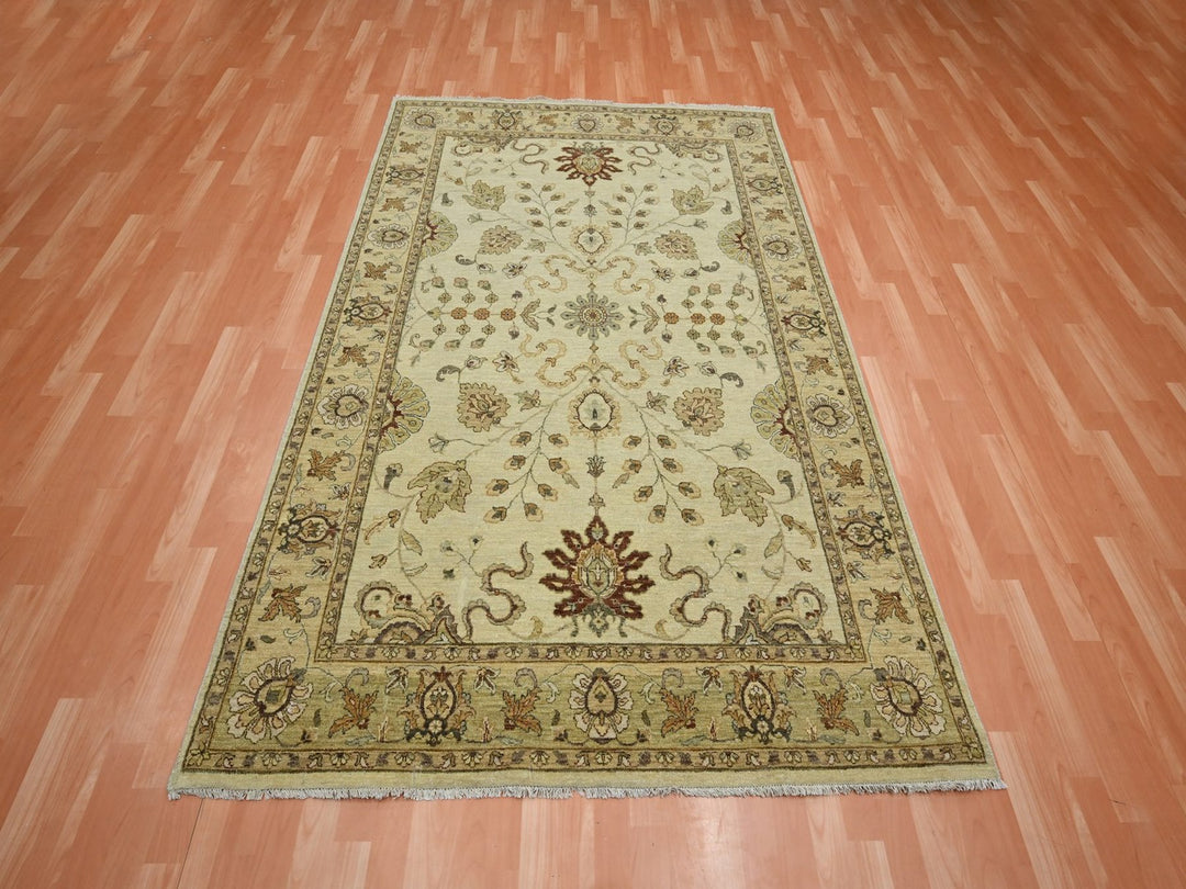 5'5" x 8'1" New Hand Knotted Ivory Wool Rectangle Oriental Rug - MOA10276362