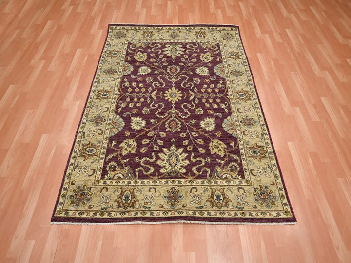 5'1" x 6'5" New Hand Knotted Red Wool Rectangle Oriental Rug - MOA10276364