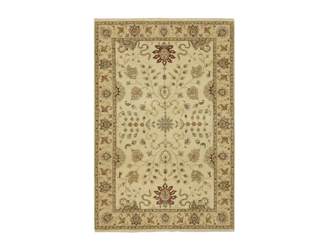 5'5" x 8'4" New Hand Knotted Ivory Wool Rectangle Oriental Rug - MOA10276365