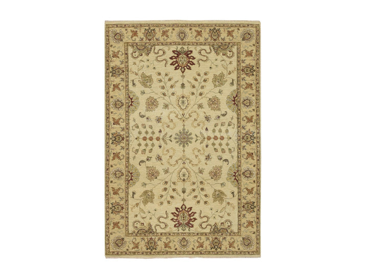 5'5" x 8'4" New Hand Knotted Ivory Wool Rectangle Oriental Rug - MOA10276365