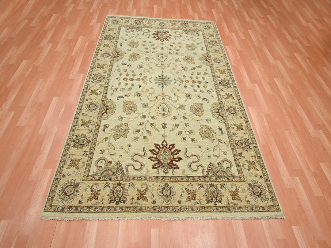 5'5" x 8'4" New Hand Knotted Ivory Wool Rectangle Oriental Rug - MOA10276365