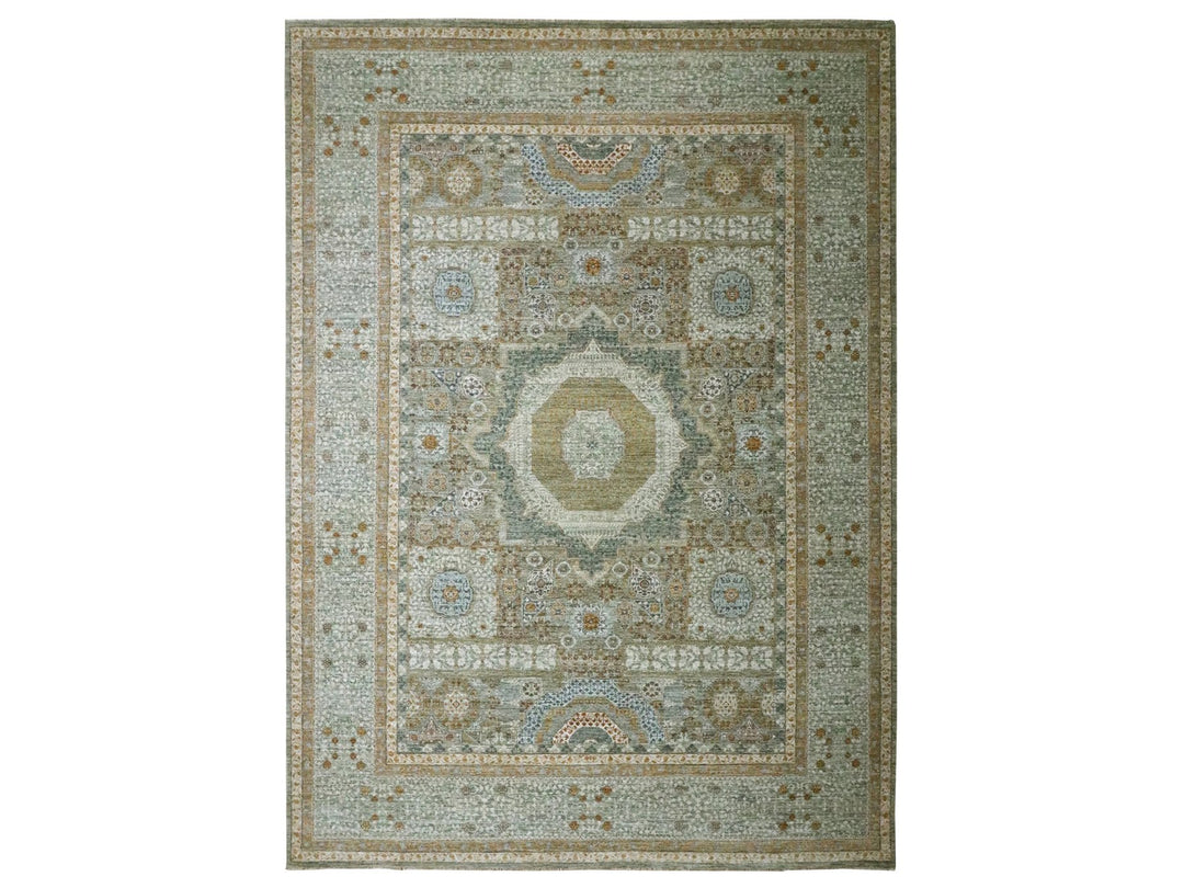 10'0" x 14'1" New Hand Knotted Green Wool Rectangle Oriental Rug - MOA10276431