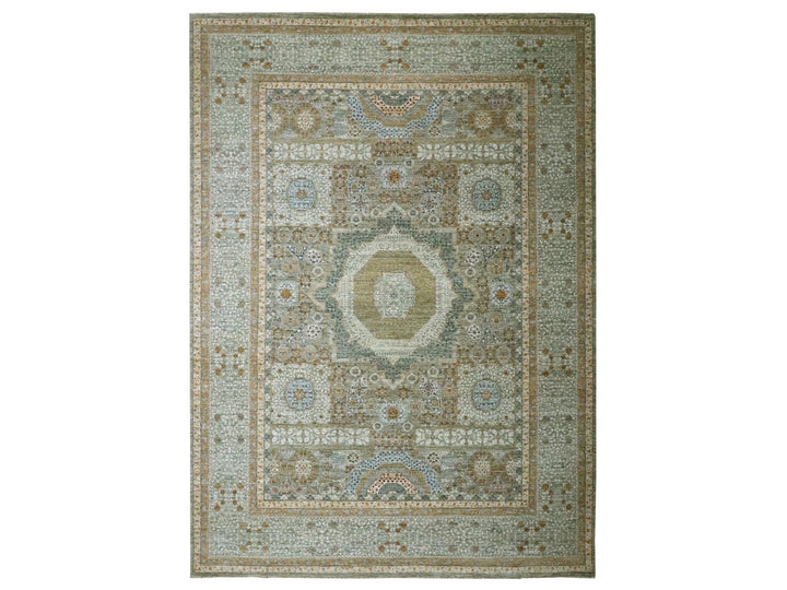 10'0" x 14'1" New Hand Knotted Green Wool Rectangle Oriental Rug - MOA10276431