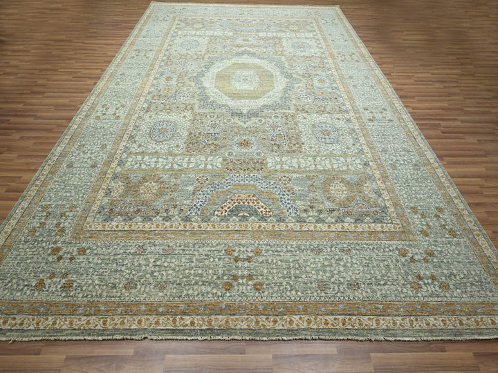 10'0" x 14'1" New Hand Knotted Green Wool Rectangle Oriental Rug - MOA10276431