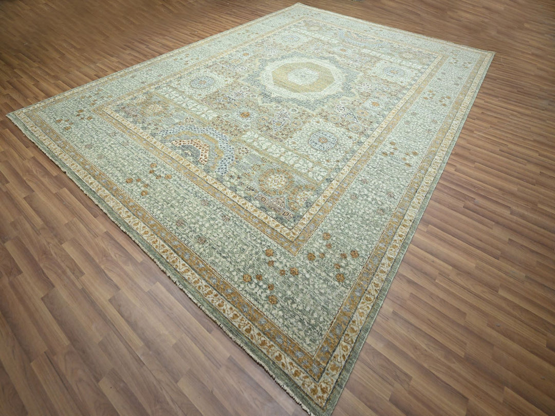 10'0" x 14'1" New Hand Knotted Green Wool Rectangle Oriental Rug - MOA10276431