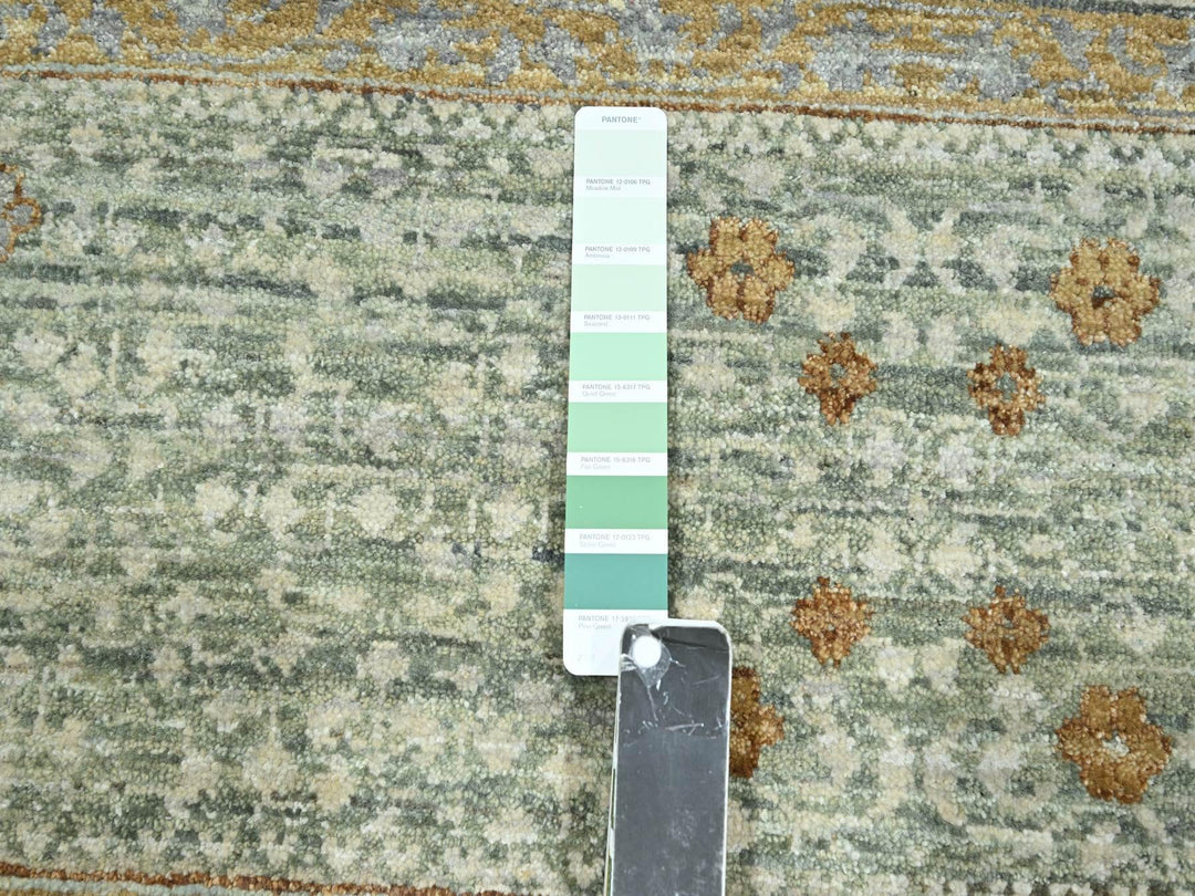 10'0" x 14'1" New Hand Knotted Green Wool Rectangle Oriental Rug - MOA10276431