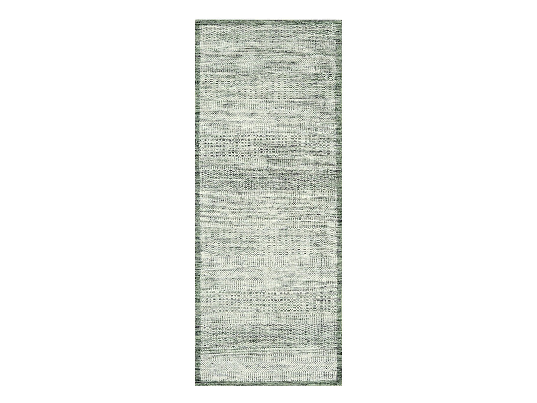 2'6" x 6'0" New Hand Knotted Green Wool Runner Oriental Rug - MOA10276742