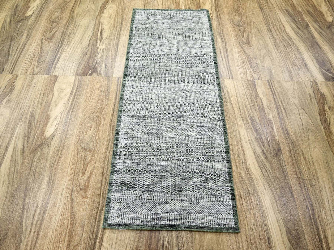 2'6" x 6'0" New Hand Knotted Green Wool Runner Oriental Rug - MOA10276743