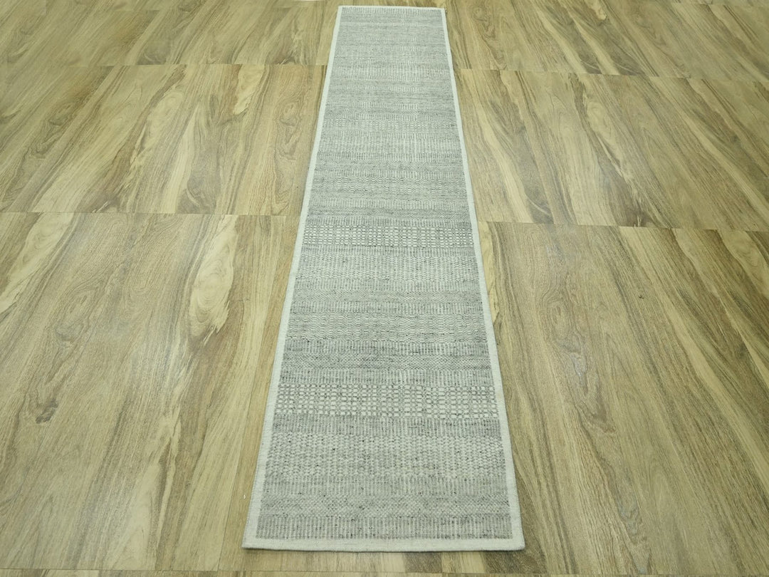 2'7" x 10'3" New Hand Knotted Grey Wool Runner Oriental Rug - MOA10276758