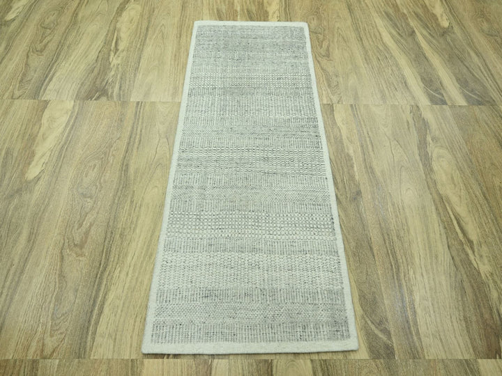 2'7" x 6'3" New Hand Knotted Grey Wool Runner Oriental Rug - MOA10276765