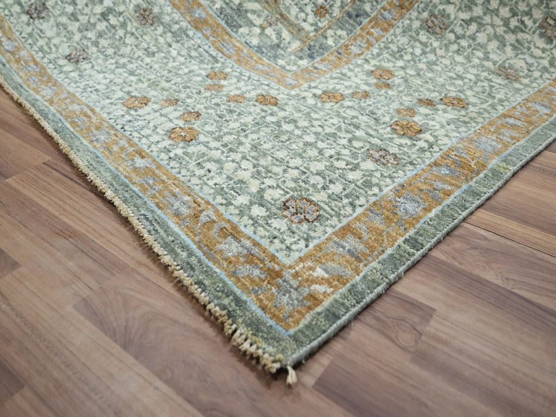 8'1" x 10'1" New Hand Knotted Green Wool Rectangle Oriental Rug - MOA10276800