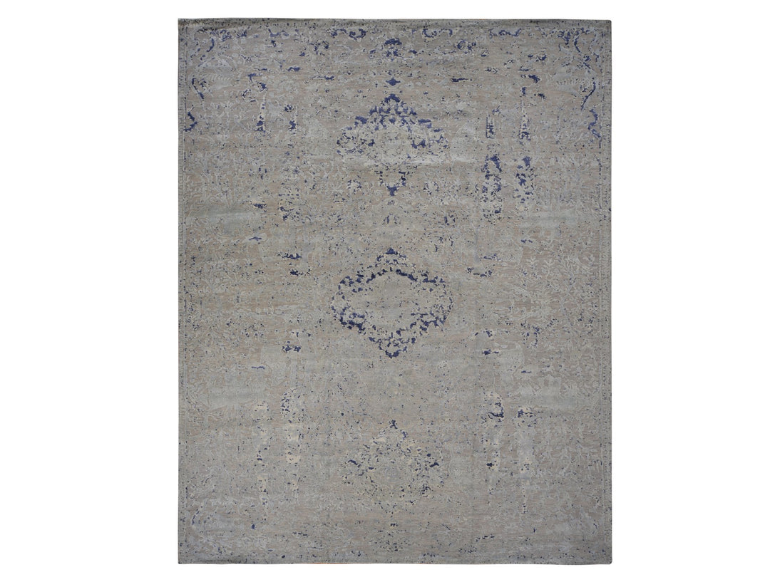 11'10" x 14'9" New Hand Knotted Blue Wool & Silk Rectangle Oriental Rug - MOA10278001