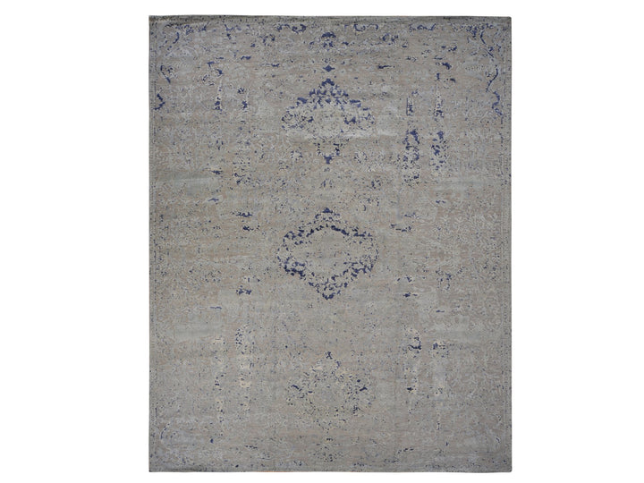 11'10" x 14'9" New Hand Knotted Blue Wool & Silk Rectangle Oriental Rug - MOA10278001