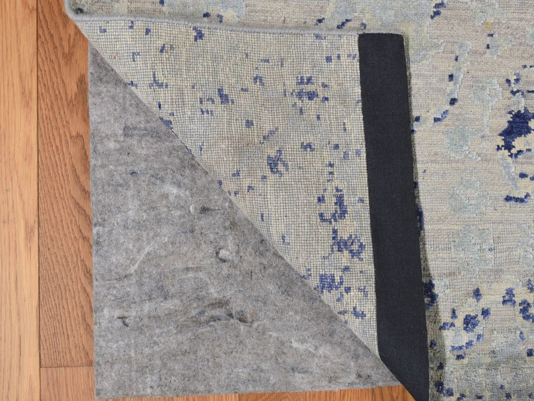 11'10" x 14'9" New Hand Knotted Blue Wool & Silk Rectangle Oriental Rug - MOA10278001