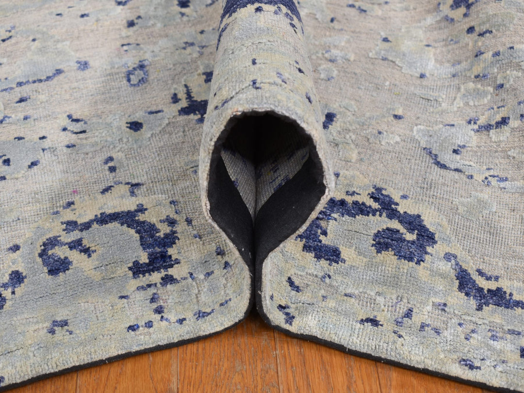 11'10" x 14'9" New Hand Knotted Blue Wool & Silk Rectangle Oriental Rug - MOA10278001