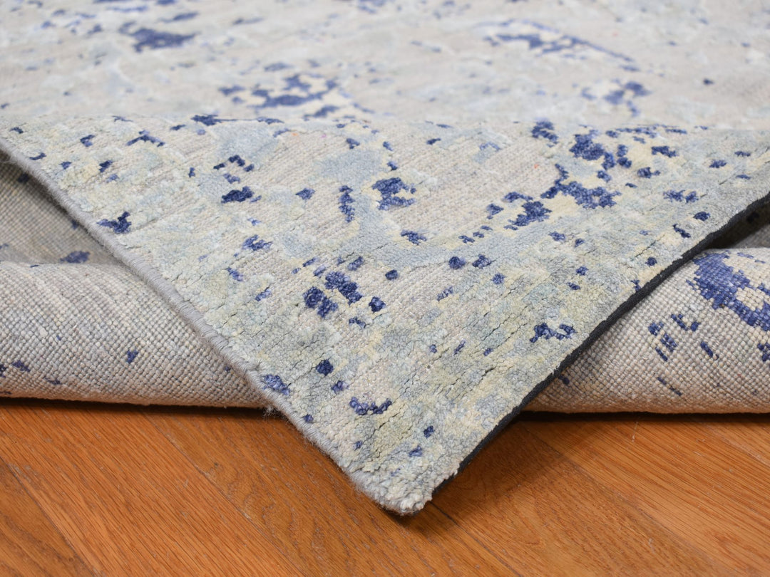 11'10" x 14'9" New Hand Knotted Blue Wool & Silk Rectangle Oriental Rug - MOA10278001