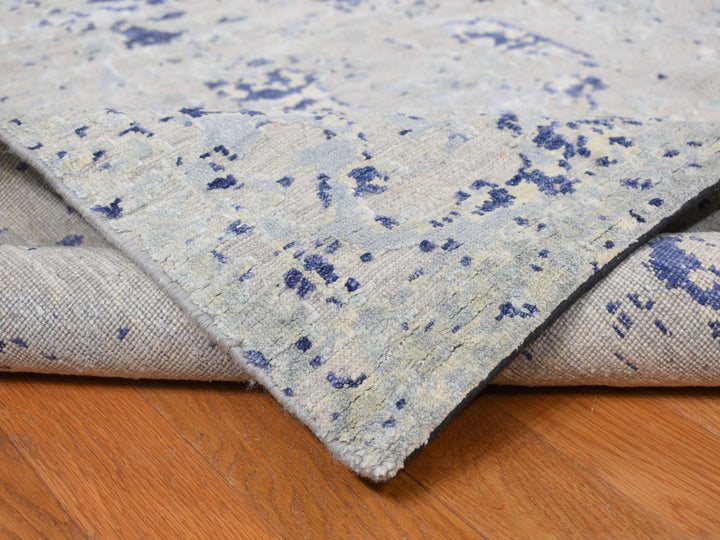 11'10" x 14'9" New Hand Knotted Blue Wool & Silk Rectangle Oriental Rug - MOA10278001