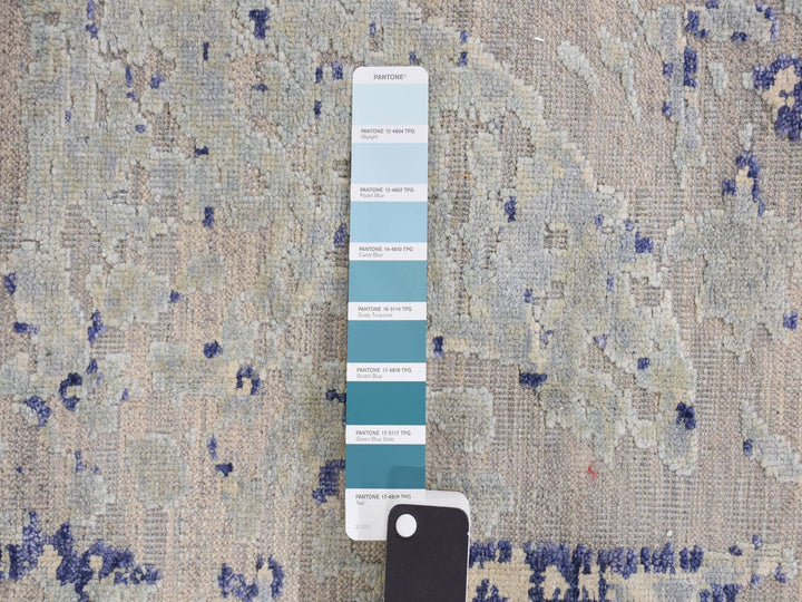 11'10" x 14'9" New Hand Knotted Blue Wool & Silk Rectangle Oriental Rug - MOA10278001