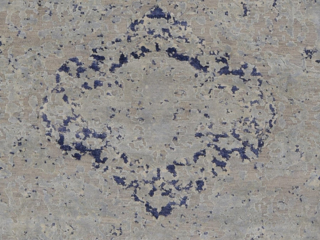 11'10" x 14'9" New Hand Knotted Blue Wool & Silk Rectangle Oriental Rug - MOA10278001