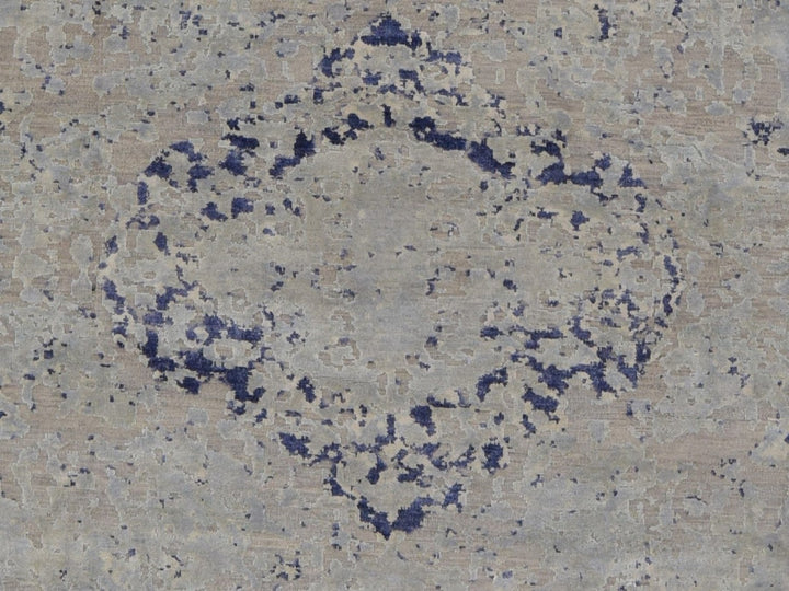 11'10" x 14'9" New Hand Knotted Blue Wool & Silk Rectangle Oriental Rug - MOA10278001