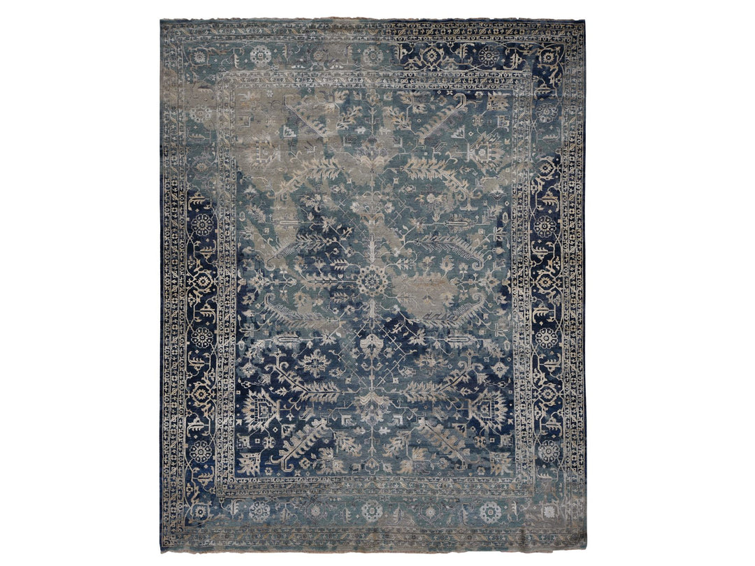 11'8" x 14'8" New Hand Knotted Blue Wool Rectangle Oriental Rug - MOA10278006