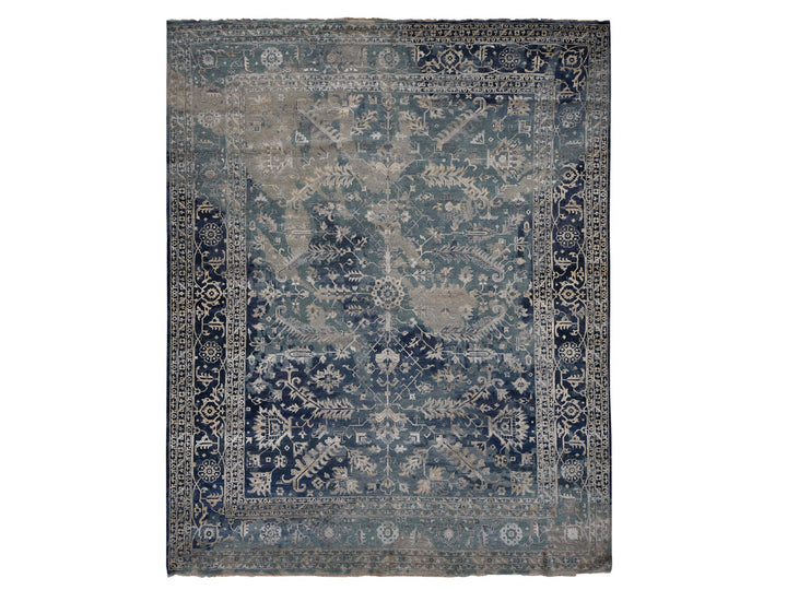 11'8" x 14'8" New Hand Knotted Blue Wool Rectangle Oriental Rug - MOA10278006
