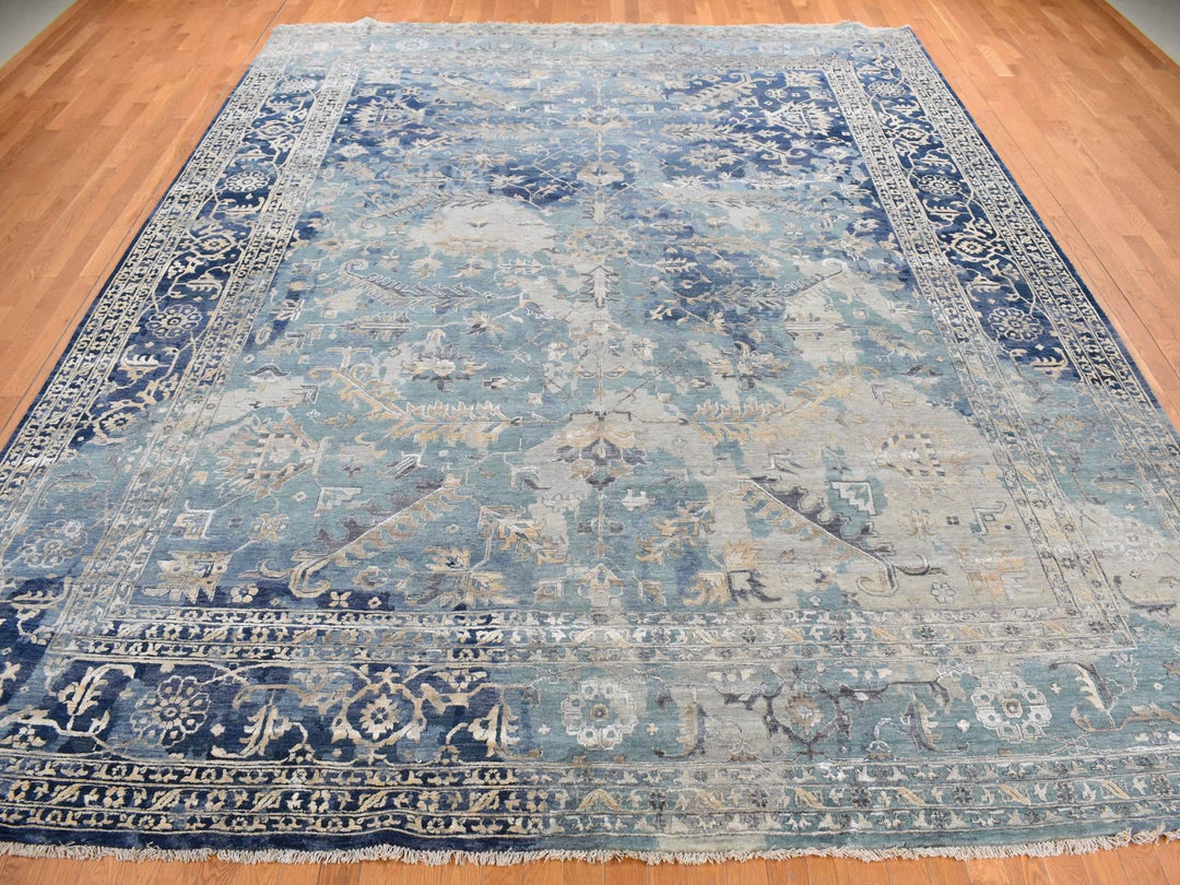 11'8" x 14'8" New Hand Knotted Blue Wool Rectangle Oriental Rug - MOA10278006