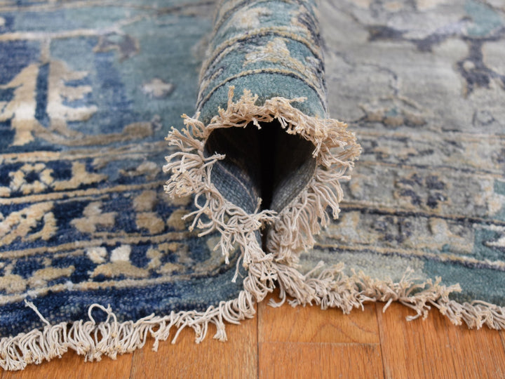 11'8" x 14'8" New Hand Knotted Blue Wool Rectangle Oriental Rug - MOA10278006