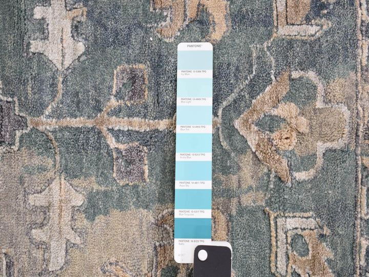 11'8" x 14'8" New Hand Knotted Blue Wool Rectangle Oriental Rug - MOA10278006