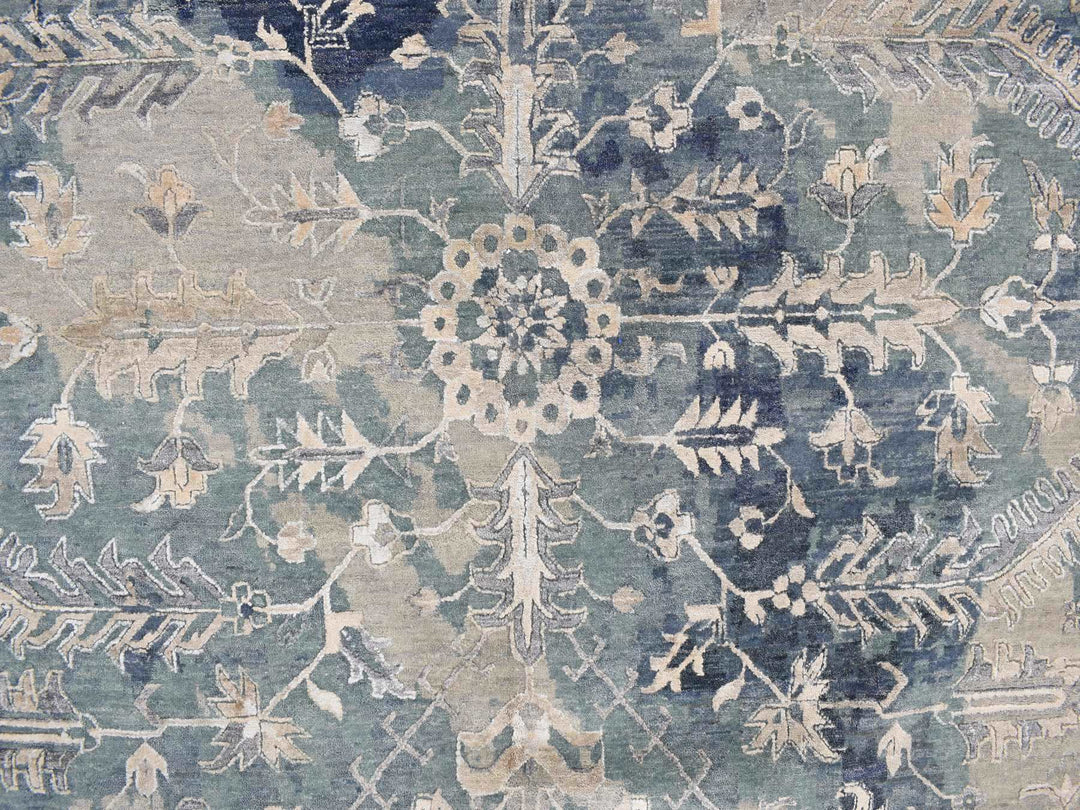 11'8" x 14'8" New Hand Knotted Blue Wool Rectangle Oriental Rug - MOA10278006