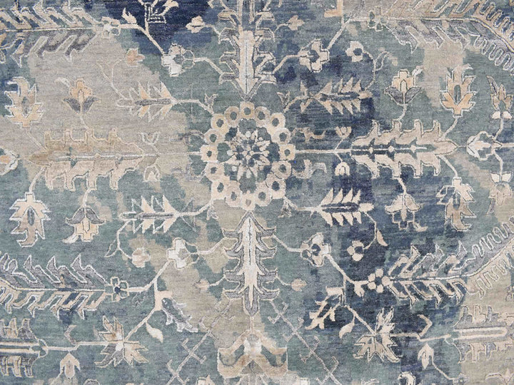 11'8" x 14'8" New Hand Knotted Blue Wool Rectangle Oriental Rug - MOA10278006