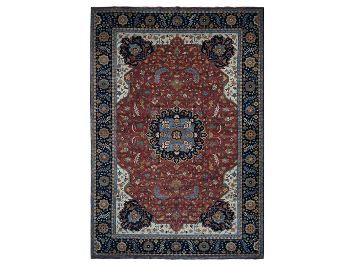 12'0" x 17'8" New Hand Knotted Red Wool Rectangle Oriental Rug - MOA10278009