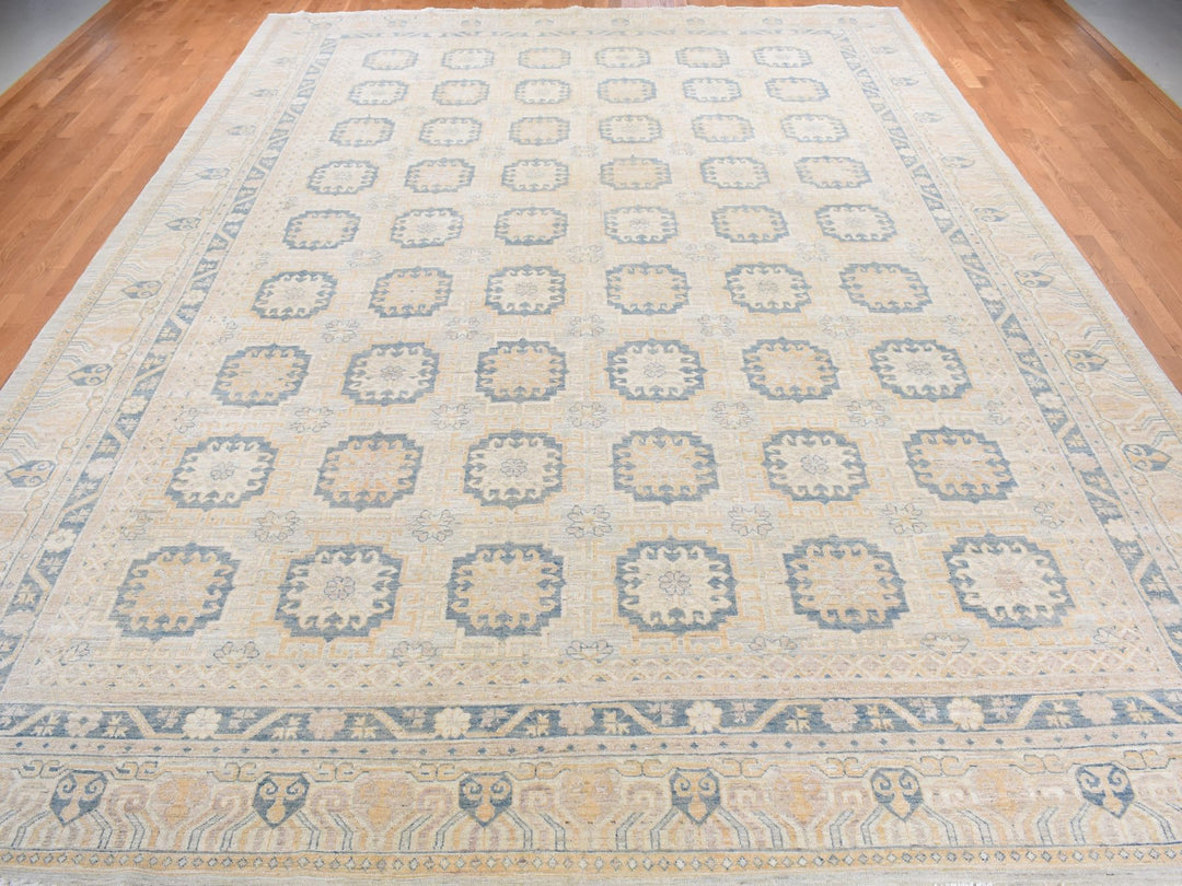 13'0" x 17'7" New Hand Knotted Ivory Wool Rectangle Oriental Rug - MOA10278012