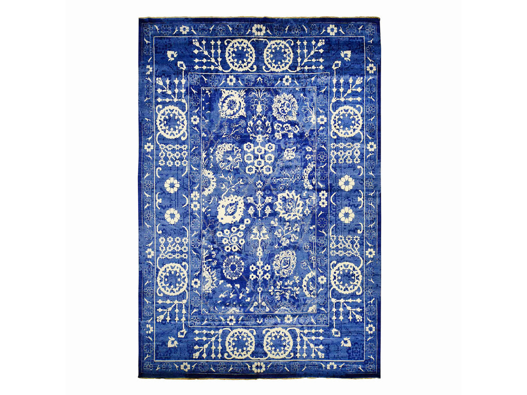 12'2" x 18'3" New Hand Knotted Blue Wool & Silk Rectangle Oriental Rug - MOA10278014