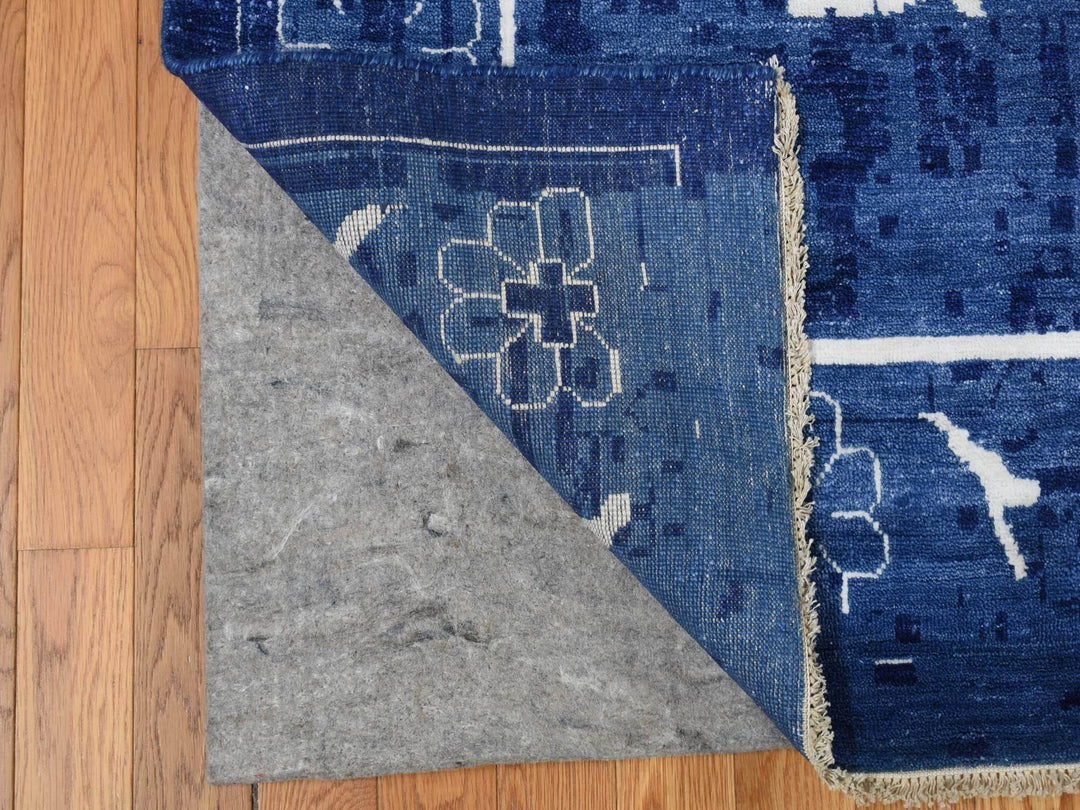 12'2" x 18'3" New Hand Knotted Blue Wool & Silk Rectangle Oriental Rug - MOA10278014