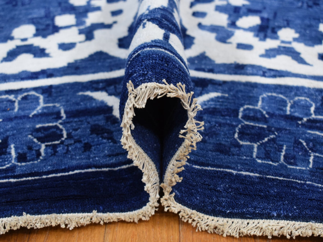 12'2" x 18'3" New Hand Knotted Blue Wool & Silk Rectangle Oriental Rug - MOA10278014