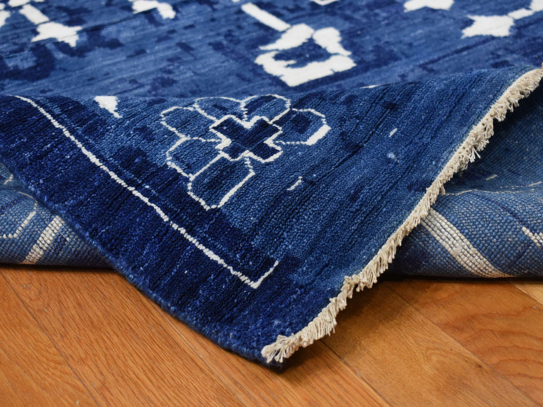 12'2" x 18'3" New Hand Knotted Blue Wool & Silk Rectangle Oriental Rug - MOA10278014