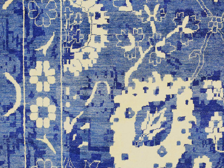 12'2" x 18'3" New Hand Knotted Blue Wool & Silk Rectangle Oriental Rug - MOA10278014