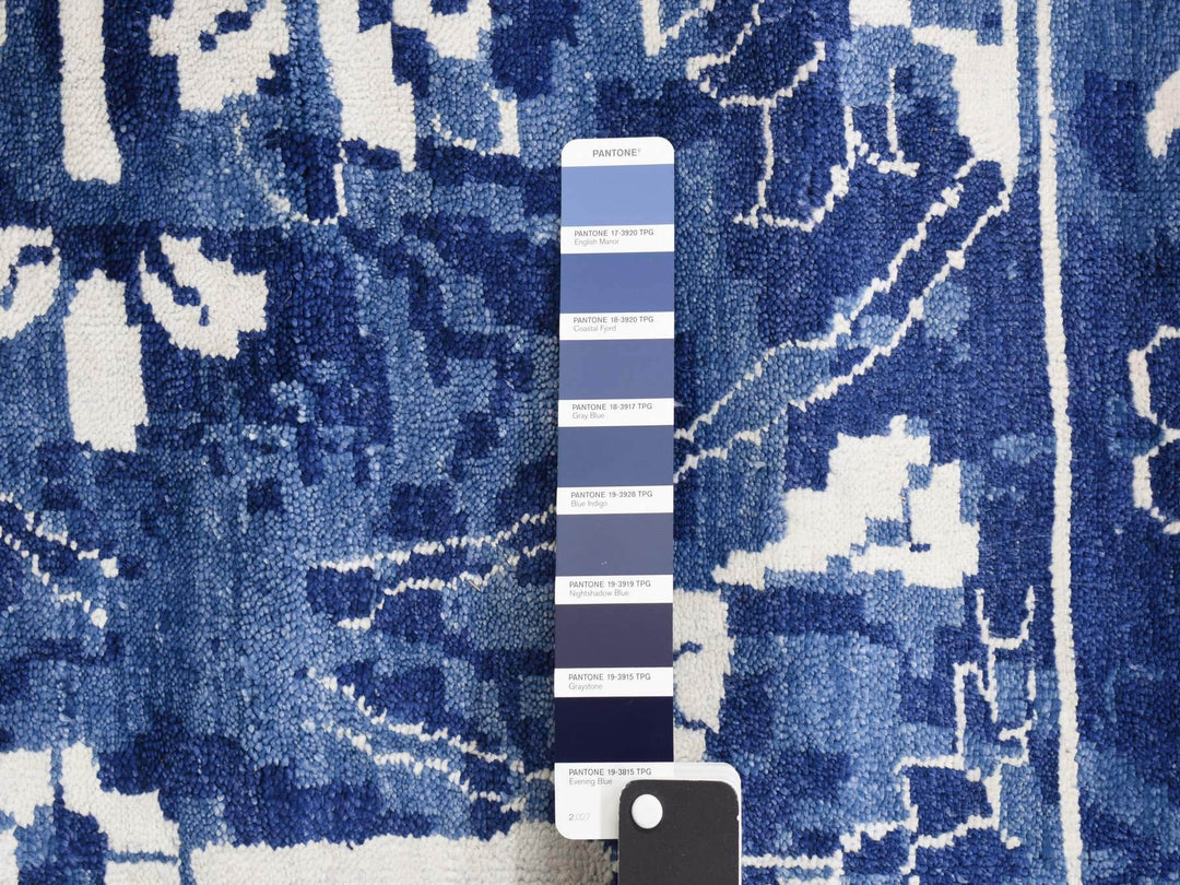 12'2" x 18'3" New Hand Knotted Blue Wool & Silk Rectangle Oriental Rug - MOA10278014