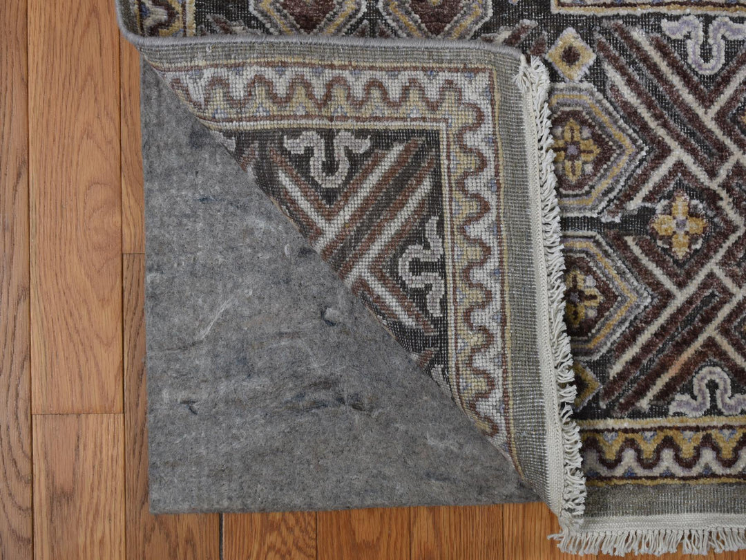 11'10" x 18'6" New Hand Knotted Grey Wool & Silk Rectangle Oriental Rug - MOA10278016